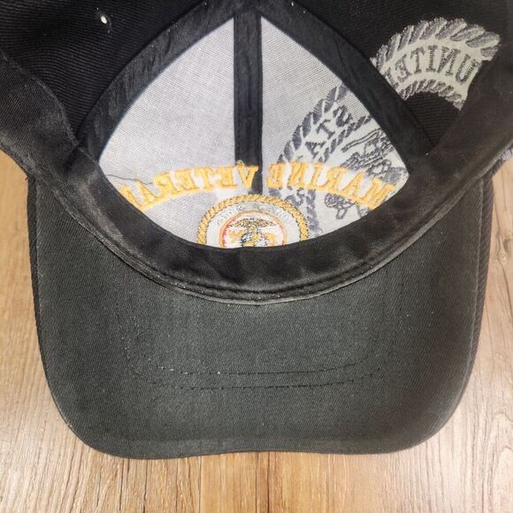 Marine Veteran Golden Lion Strapback Hat Cap Black Embroidered Military Service - Picture 8 of 10